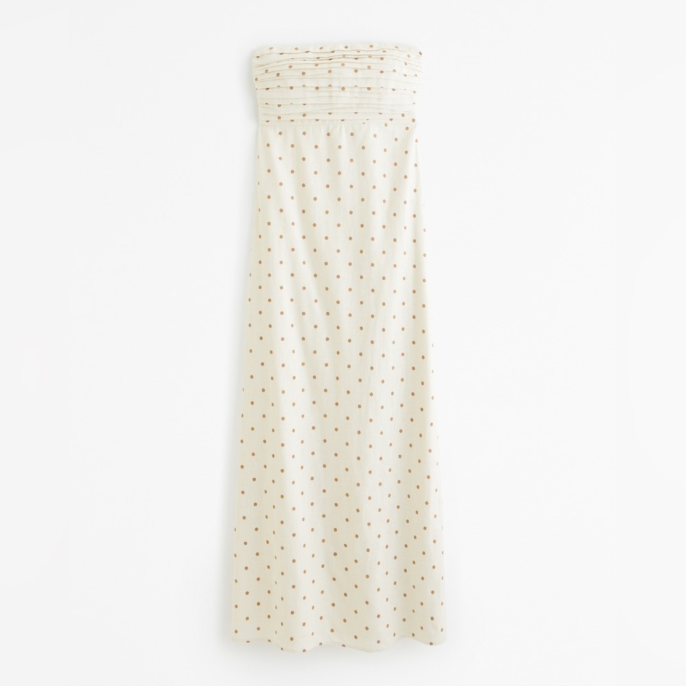 A&F Emerson Strapless Linen-Blend Maxi Dress in Brown Dot